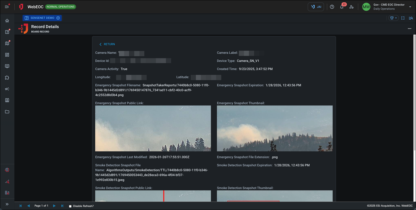 SenseNet Wildfire data dark mode
